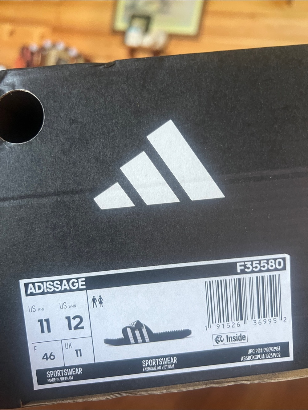 adidas Black and White Adissage Slide Box